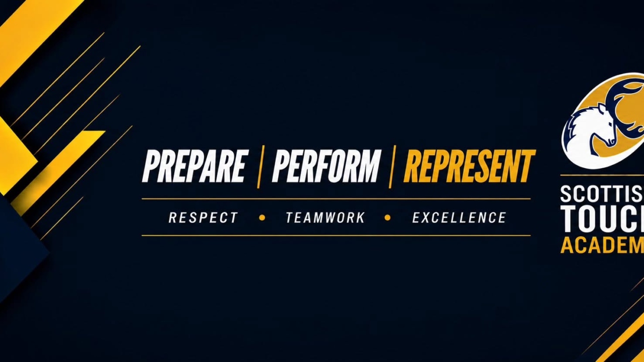 Scottish Touch Academy banner: Prepare, Perform, Represent