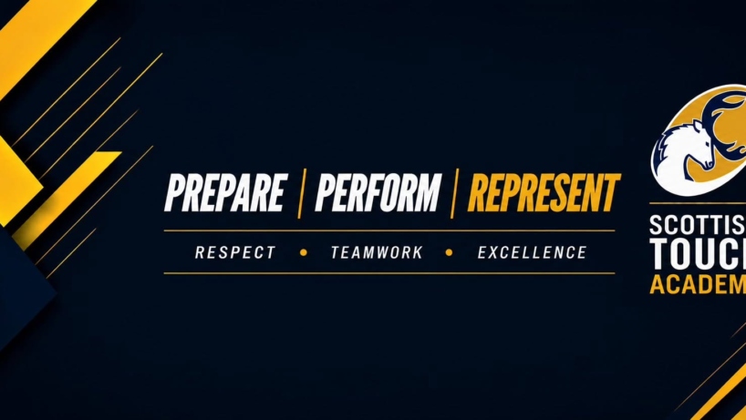 Scottish Touch Academy banner: Prepare, Perform, Represent