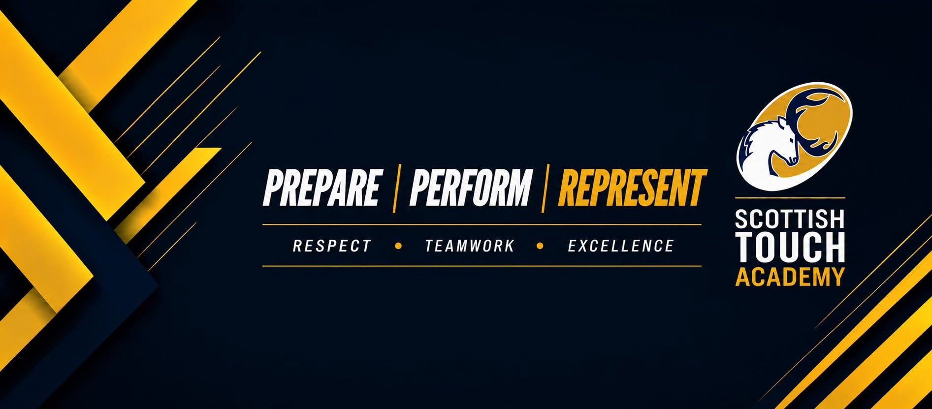 Scottish Touch Academy banner: Prepare, Perform, Represent